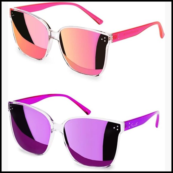 Oversized Pink Purple Mirrored Lens Sunglasses with UV400 Protection main image 5